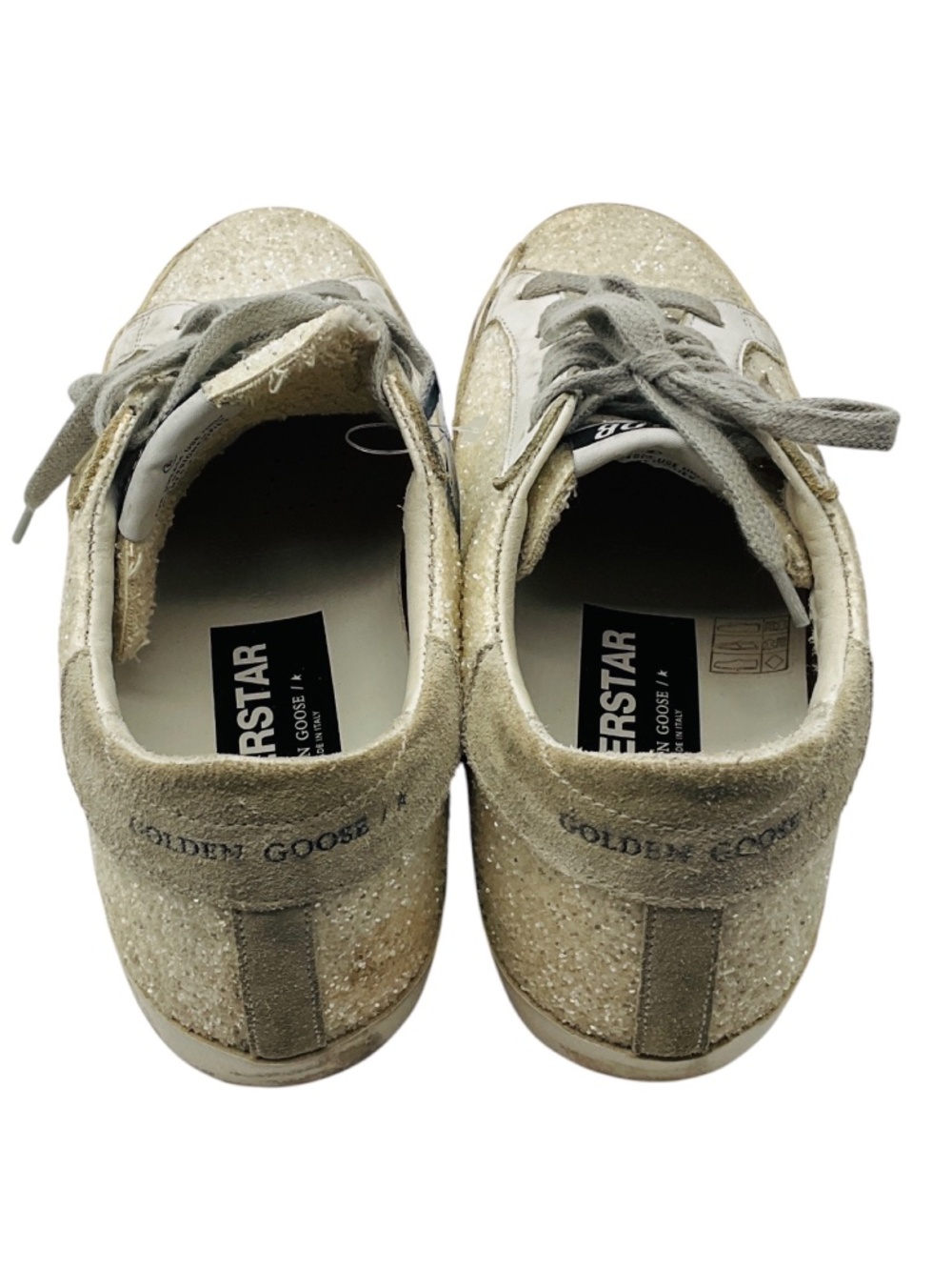 GOLDEN GOOSE DELUXE BRAND WHITE / GREY SUEDE TRIMMED GLITTER LOW TOP SUPERSTAR S - Picture 5 of 7
